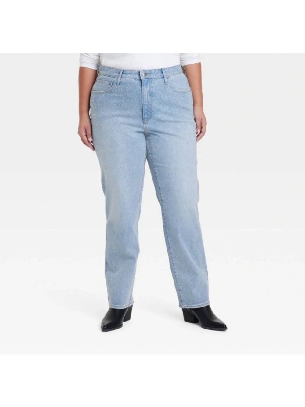 Women 90s Straight Sequin Accent Jeans Universal Thread Plus Size 28 Light Wash